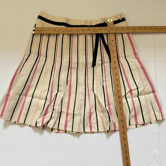 Ann Taylor LOFT Pleated 100%  LINEN Womens Size 8 Skirt Preppy Pink Black White - Picture 9 of 13